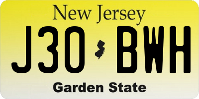 NJ license plate J30BWH