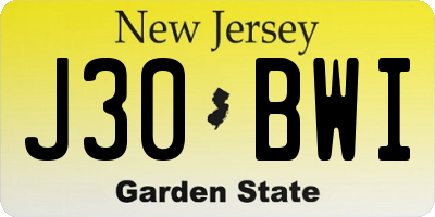 NJ license plate J30BWI