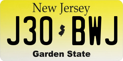 NJ license plate J30BWJ
