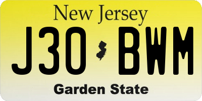 NJ license plate J30BWM