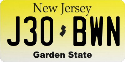 NJ license plate J30BWN