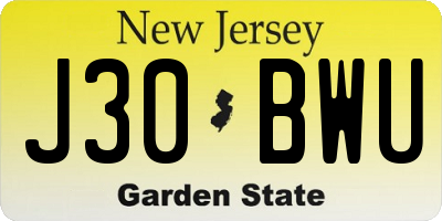 NJ license plate J30BWU