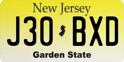 NJ license plate J30BXD
