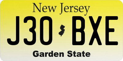 NJ license plate J30BXE