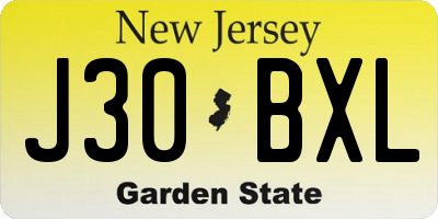 NJ license plate J30BXL