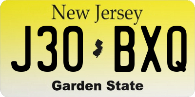 NJ license plate J30BXQ