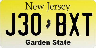 NJ license plate J30BXT