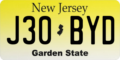 NJ license plate J30BYD