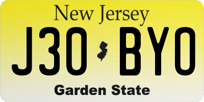 NJ license plate J30BYO