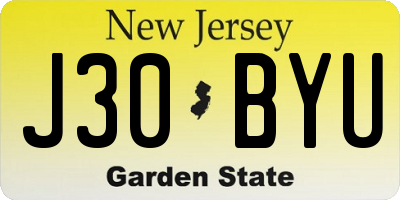 NJ license plate J30BYU