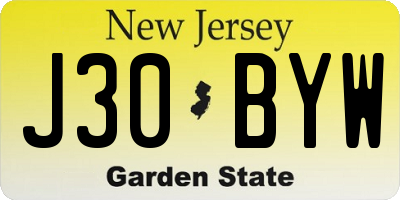 NJ license plate J30BYW