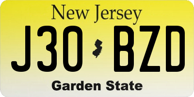 NJ license plate J30BZD