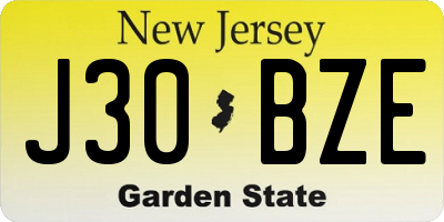 NJ license plate J30BZE