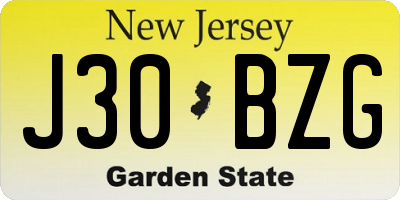 NJ license plate J30BZG