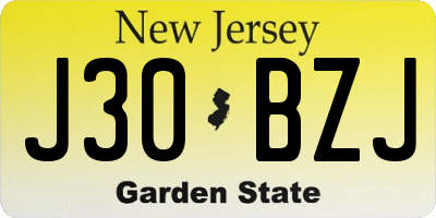 NJ license plate J30BZJ