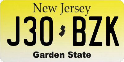 NJ license plate J30BZK