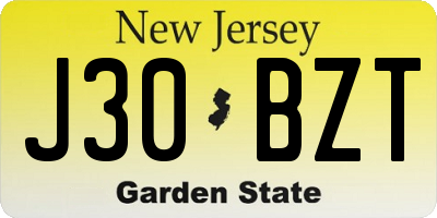 NJ license plate J30BZT