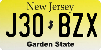 NJ license plate J30BZX