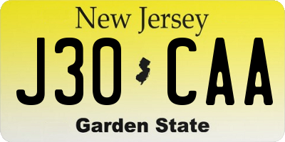 NJ license plate J30CAA