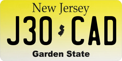 NJ license plate J30CAD