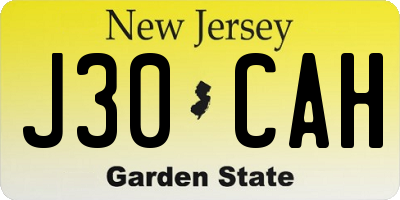 NJ license plate J30CAH