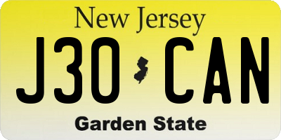 NJ license plate J30CAN