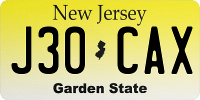 NJ license plate J30CAX