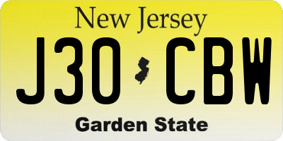 NJ license plate J30CBW