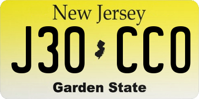 NJ license plate J30CCO