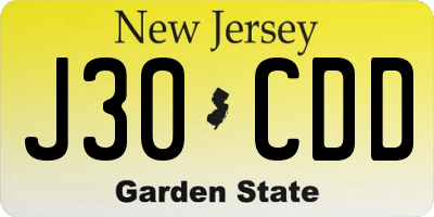 NJ license plate J30CDD