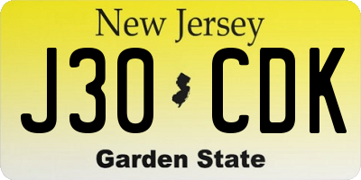 NJ license plate J30CDK