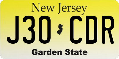 NJ license plate J30CDR