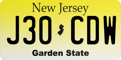 NJ license plate J30CDW