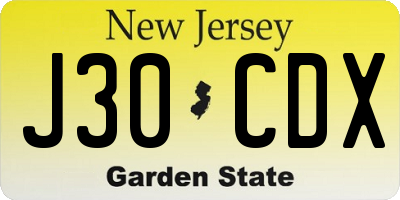 NJ license plate J30CDX
