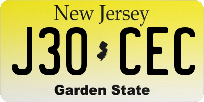 NJ license plate J30CEC