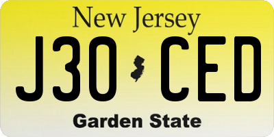 NJ license plate J30CED