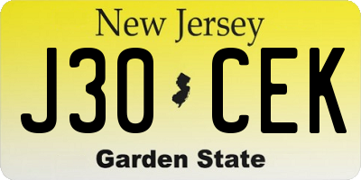 NJ license plate J30CEK