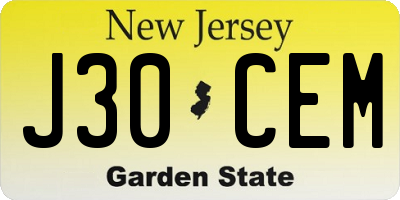 NJ license plate J30CEM