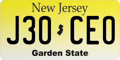 NJ license plate J30CEO