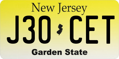 NJ license plate J30CET