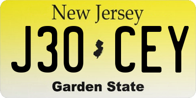 NJ license plate J30CEY