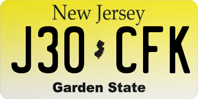 NJ license plate J30CFK