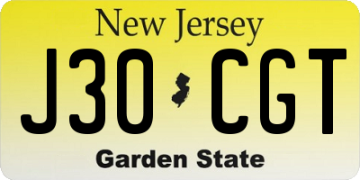NJ license plate J30CGT