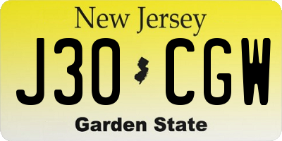 NJ license plate J30CGW