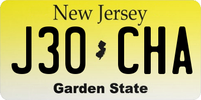 NJ license plate J30CHA