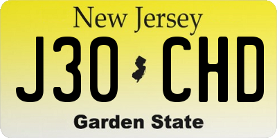 NJ license plate J30CHD