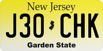 NJ license plate J30CHK