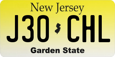 NJ license plate J30CHL
