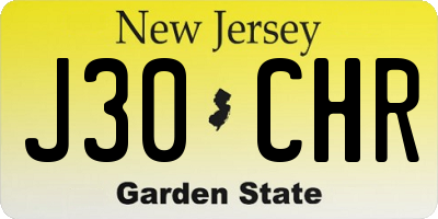 NJ license plate J30CHR
