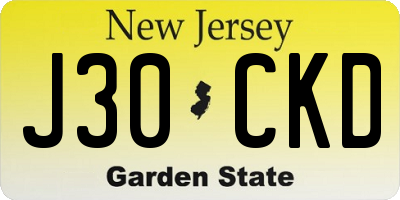 NJ license plate J30CKD